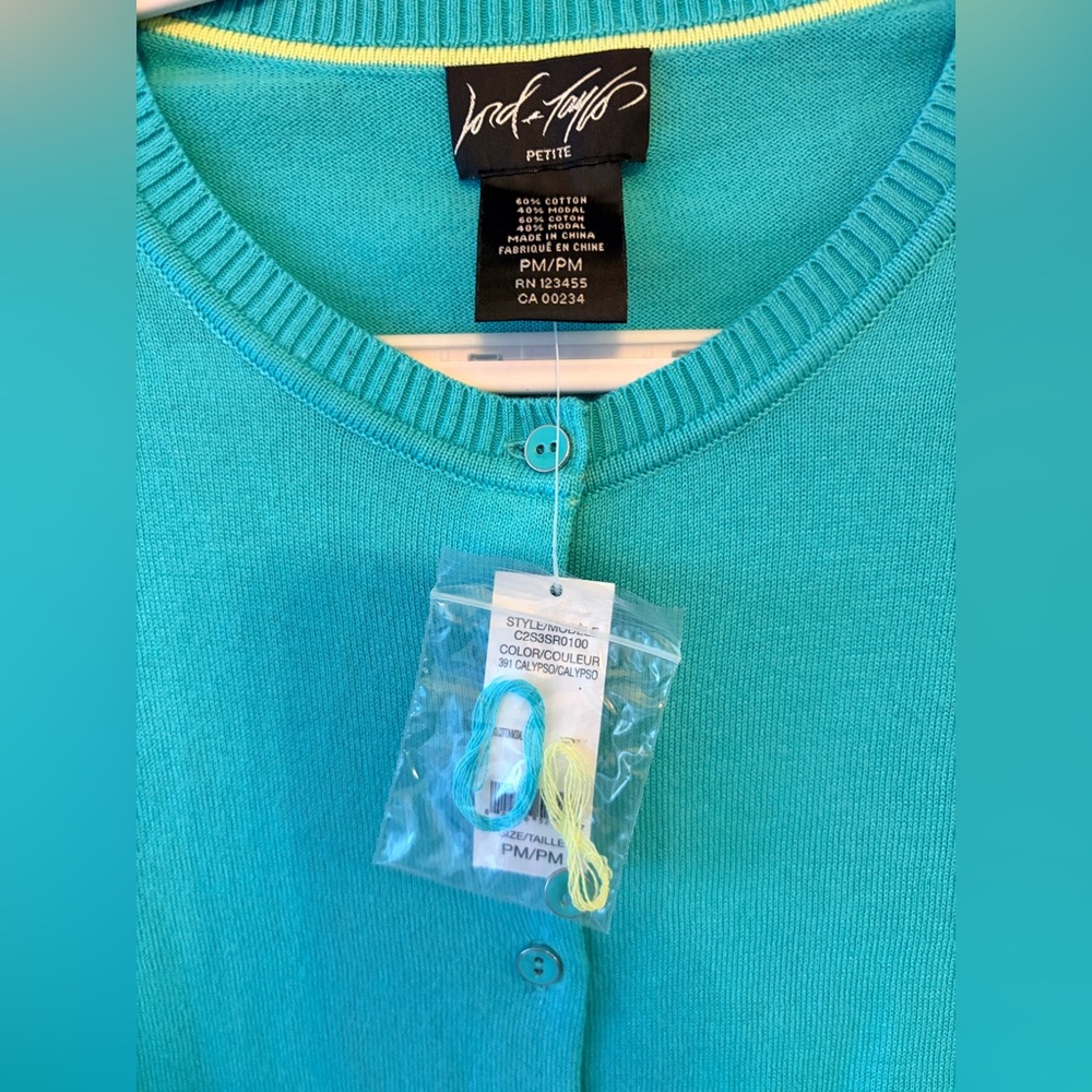 Lord & Taylor Petite Aqua Cotton Modal Cardigan - Picture 6 of 7
